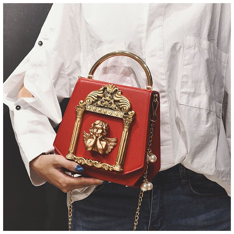 Barokke engel cupido doosvormige ketting schoudertas voor vrouwen portemonnees en handtassen feest clutch avondtas bruiloft portemonnee: Rood