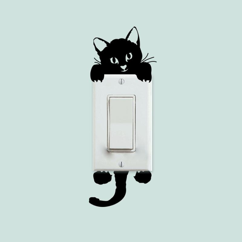 5/3/1 stk svart søt kattlysbryter dekal vegg klistremerker dekaler håndtak i dør kunst veggmaleri baby barnehage rom klistremerke tapet