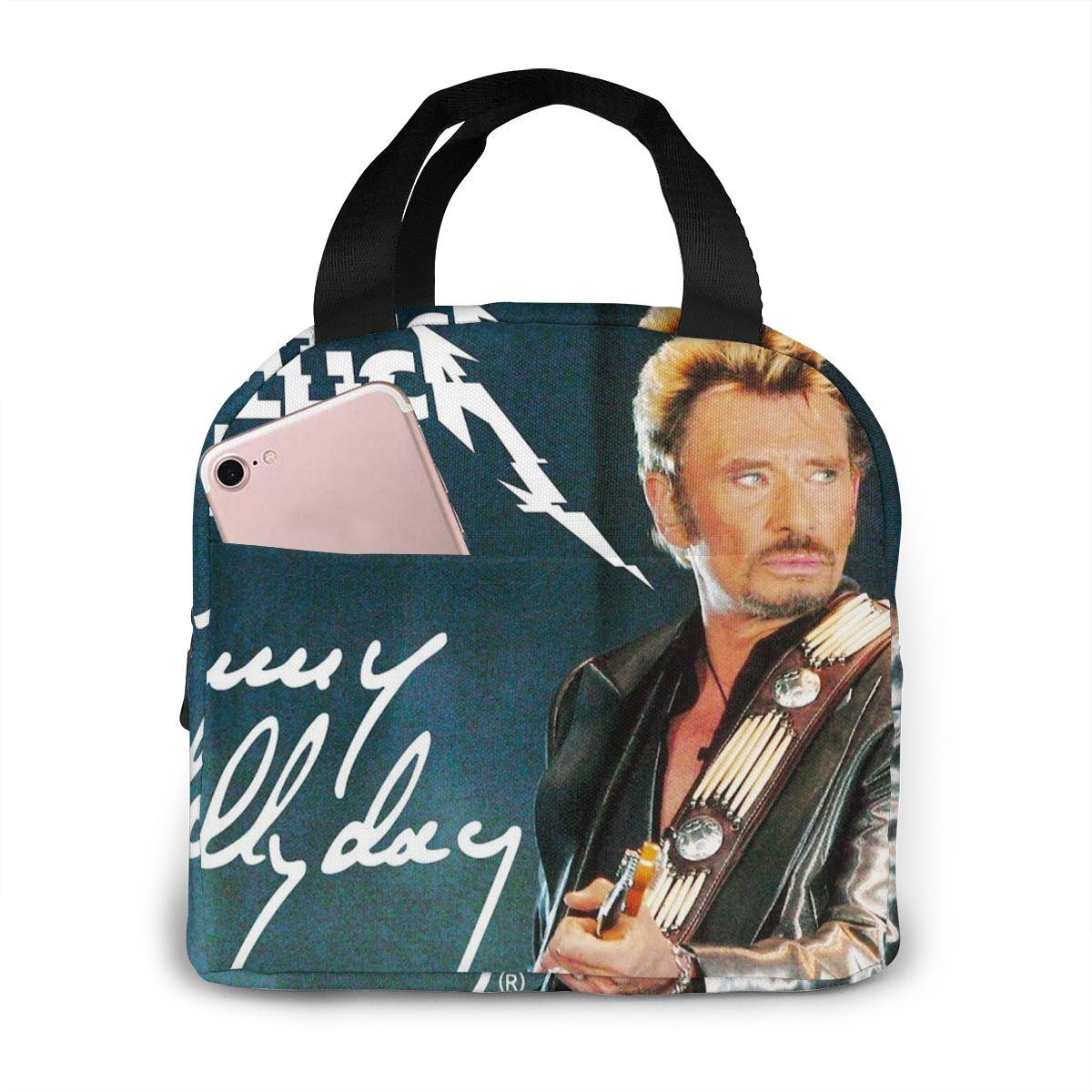 Johnny Hallyday mittagessen tasche kid frauen isolierung tragbare wasserdichte picknick coole tasche frühstück schule wiederverwendbare lebensmittel tasche neue: Black3