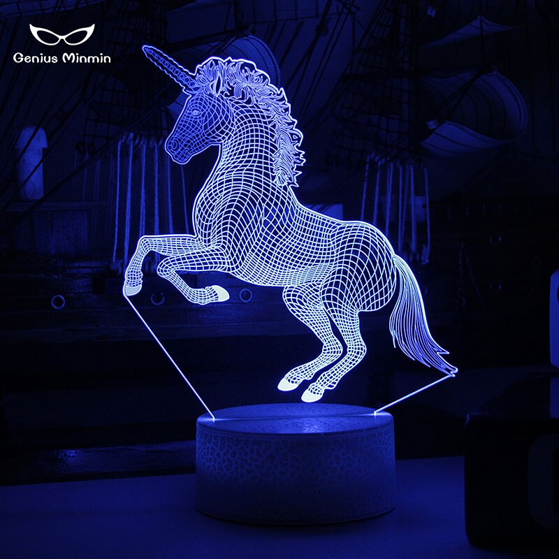 3D Einhorn LED Nacht Licht Einhorn Party Cartoon Kronleuchter 7 Farbe Ändern Baby Zimmer Neben Lampe Baby Riss Basis stil