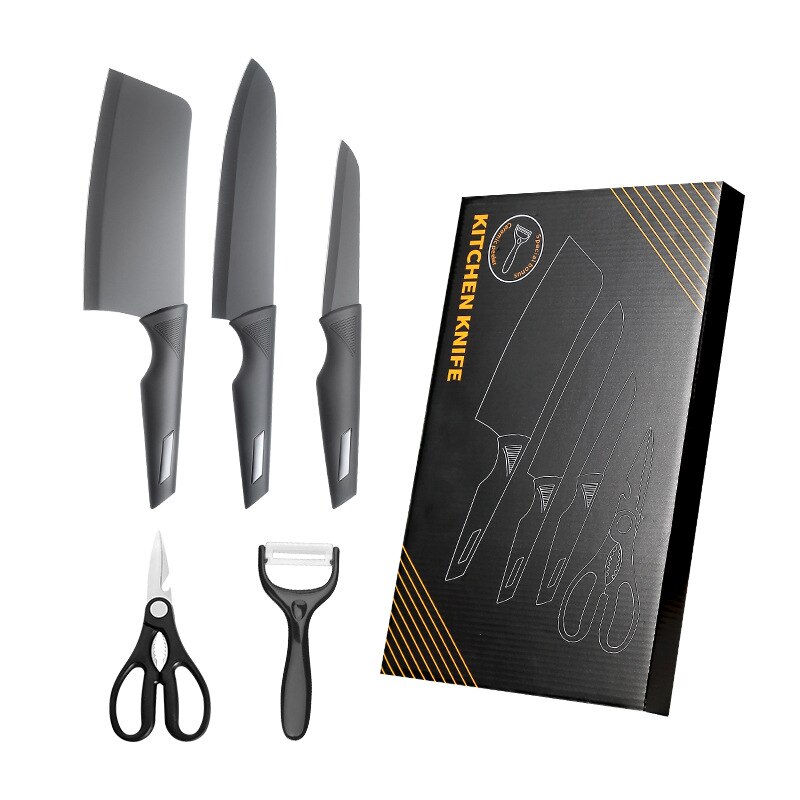 5PCS Kitchen Knife Set Anti-rust &amp; Anti-corrosion Stainless Steel Cooking Knives Non Stick Blade Chef Knives Scissors Peeler Set