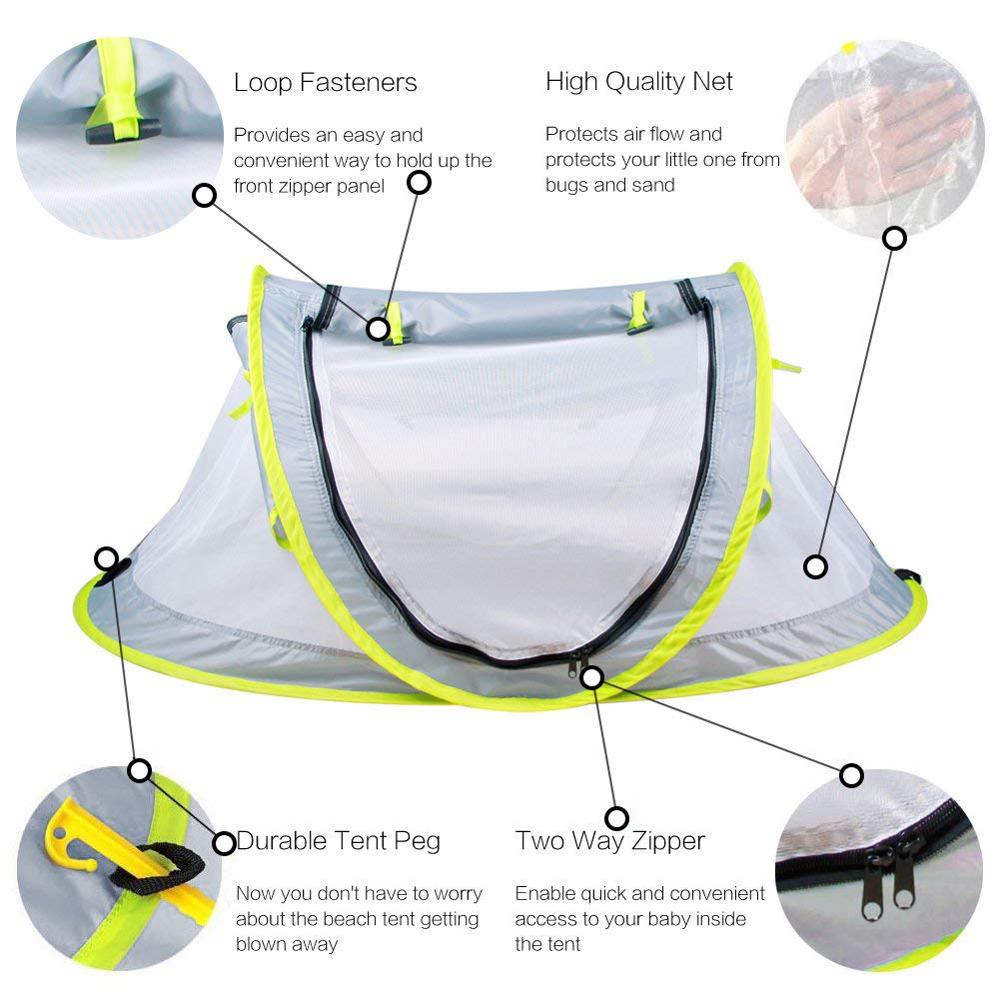 Tenda da spiaggia per bambini tesa cappello di protezione solare tenda da viaggio per bambini portatile tende da sole per neonati Pop Up pieghevole letto per esterni paralume per bambini