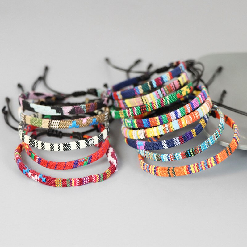 Pulseras tejidas coloridas bohemias para hombre y mujer, brazaletes ajustables trenzados de la suerte, joyería hecha a mano