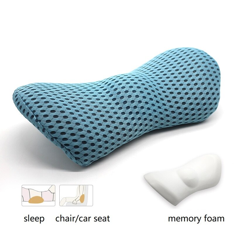 3D Memory Foam waist cushion Pillow Lumbar Support Pillow Car Seat Protect Spine Vertebral Low Back Cushion Bed Sleeping Pillow: blue 4D mesh