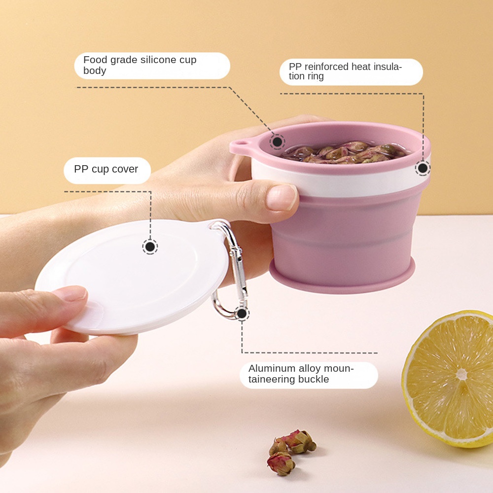 Bärbar hopfällbar resemugg läckagesäker expanderbar silikonmugg platsbesparande värmebeständig infällbar campingmugg