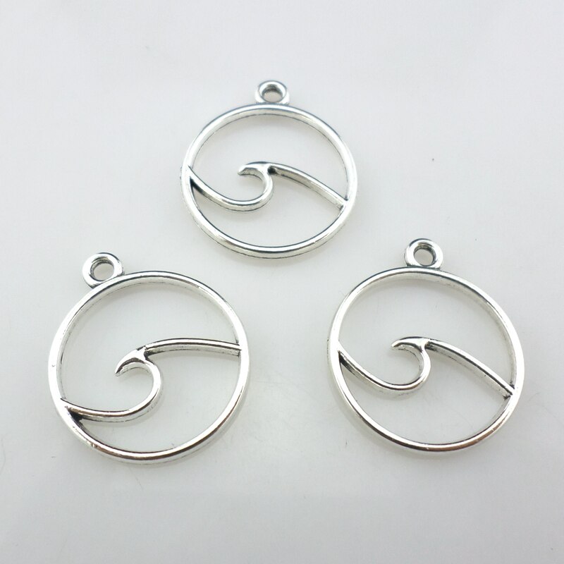 24 pces tibetano prata liga oceano onda redonda encantos pingentes 20x23mm joias descobertas
