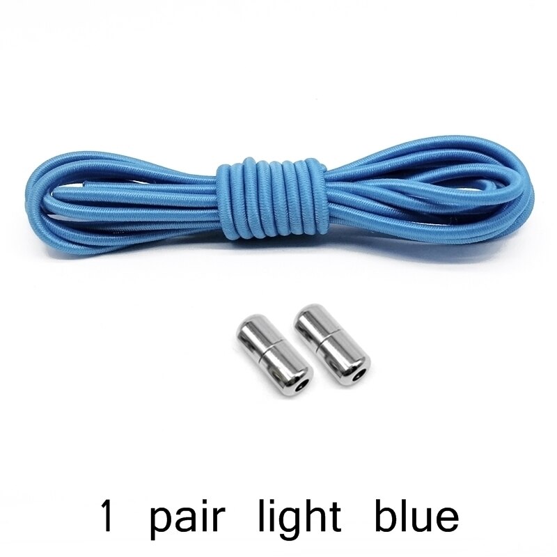 Cordones de zapato elásticos con cerradura de Metal para niños y adultos, Cordones redondos para zapatillas, cordones rápidos, tiras de zapatos perezosos, sin atar, Z051: light blue
