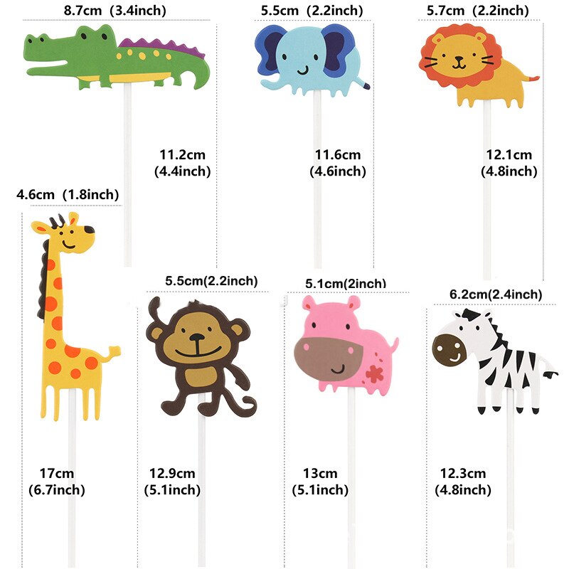 7Pcs Jungle Safari Animal Cupcake Toppers Cake Picks Animal Cake Toppers for Kids Birthday Party Baby Shower Cake Decorations