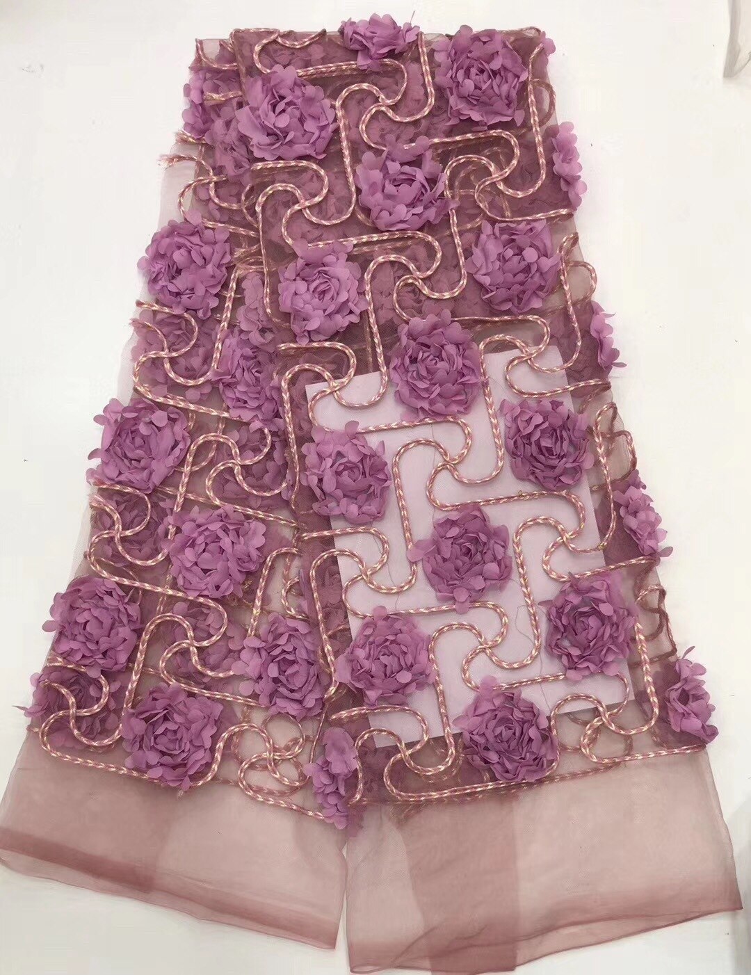 Kvinder kjole blonde stof 3d blomster blonde stof broderi mesh brudekjole beklædning tyl med blomst: 4