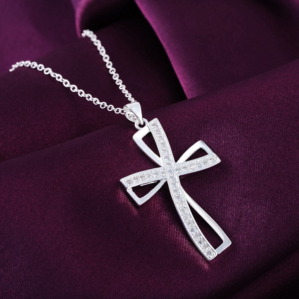 Promozioni collana in argento 925 con ciondolo per donna collana con ciondolo a croce in cristallo gioielli moda festa di nozze carina