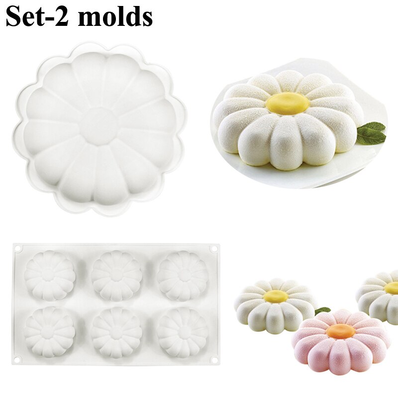 Moldes de silicona para pasteles con de margaritas, 1 o 6 celdas, juego de utensilios para hornear postres, molde para Mousse de cocina, herramientas de pastelería para fiestas: Rosa