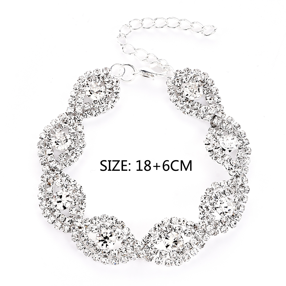 Fahison Elegante Heldere Vrouwen Lady Rhinestone Crystal Zilver Metalen Ketting Armband Bruiloft Sieraden