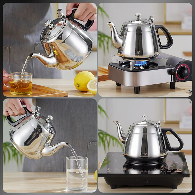 1.2l/1.5l/2l vattenkokare med filter rostfritt stål korn tekannor bärbar spis metall kaffekanna gas induktion hemma camping