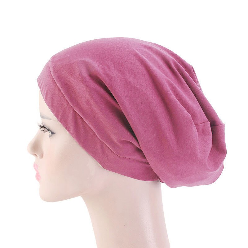 Bonnet en Satin élastique pour femmes musulmanes, Bonnet de perte de cheveux, Skullies, enveloppant la tête, chimio, Cancer, indien, Turban uni, à la: 02 Pink