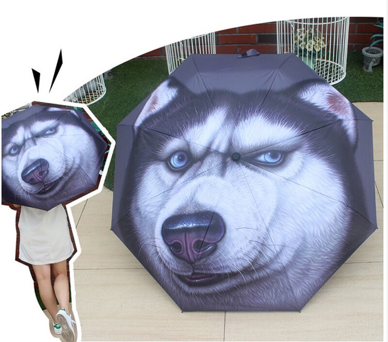Paraguas con pintura de cabeza de perro para hombre y mujer, sombrilla de sol Anti UV de vinilo, Paraguas para lluvia plegables para exteriores, para niños