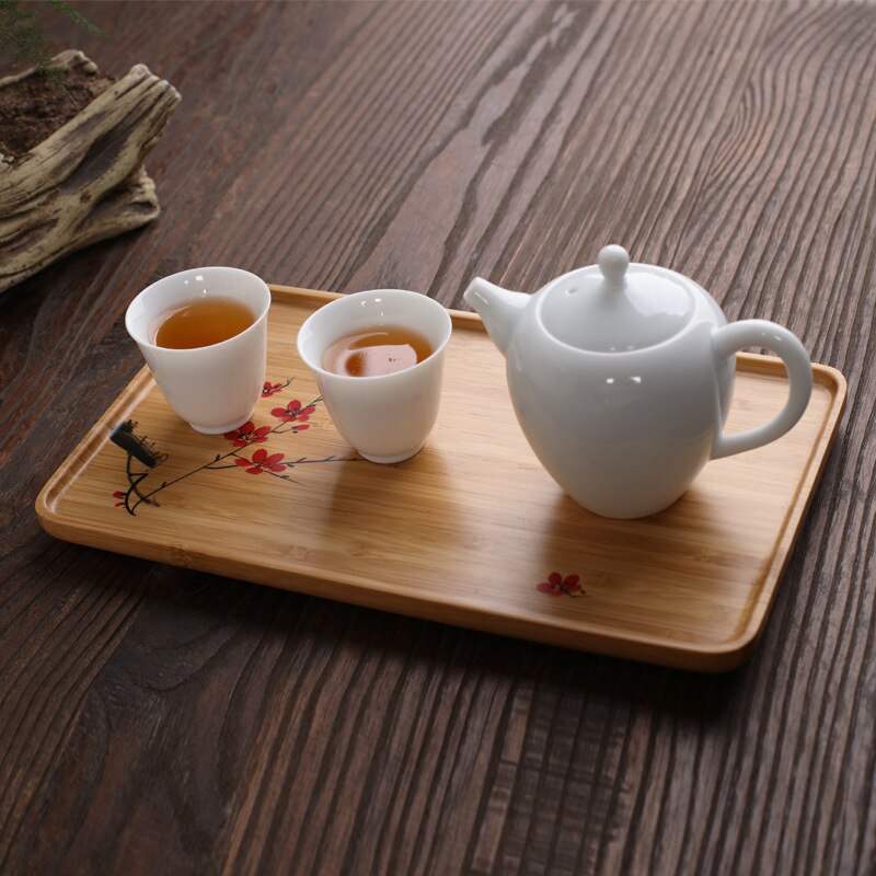 Hand painted dry brewed bamboo tea tray simple small tea tray tea table tea set accessories office and household tea tray