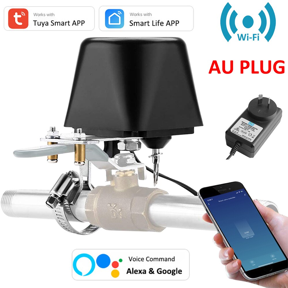 Motorized Ball Valve Watering Timer WiFi Electric Water Shutoff Controller Robot Auto Tuya Smart Alexa Google Valve Control: AU Plug