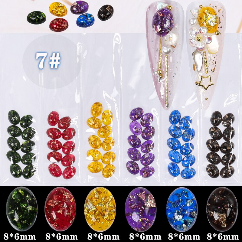 60 unids/pack 3D Oval redondo ojo de gato Cymophane claro de ámbar joya acrílico arte de uñas de diamante de imitación gemas decoración manicura puntas DIY: GZS07