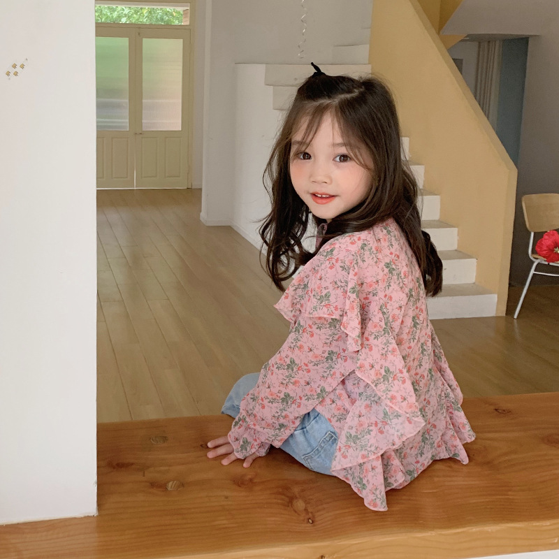 Primavera para chicas blusas florales de gasa 2-7 años para niños Tops ropa casual suelta