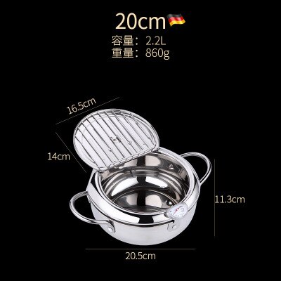 Olla para freír profunda de cocina, freidora de acero inoxidable con control de temperatura, utensilios de cocina para pollo frito: 20CM