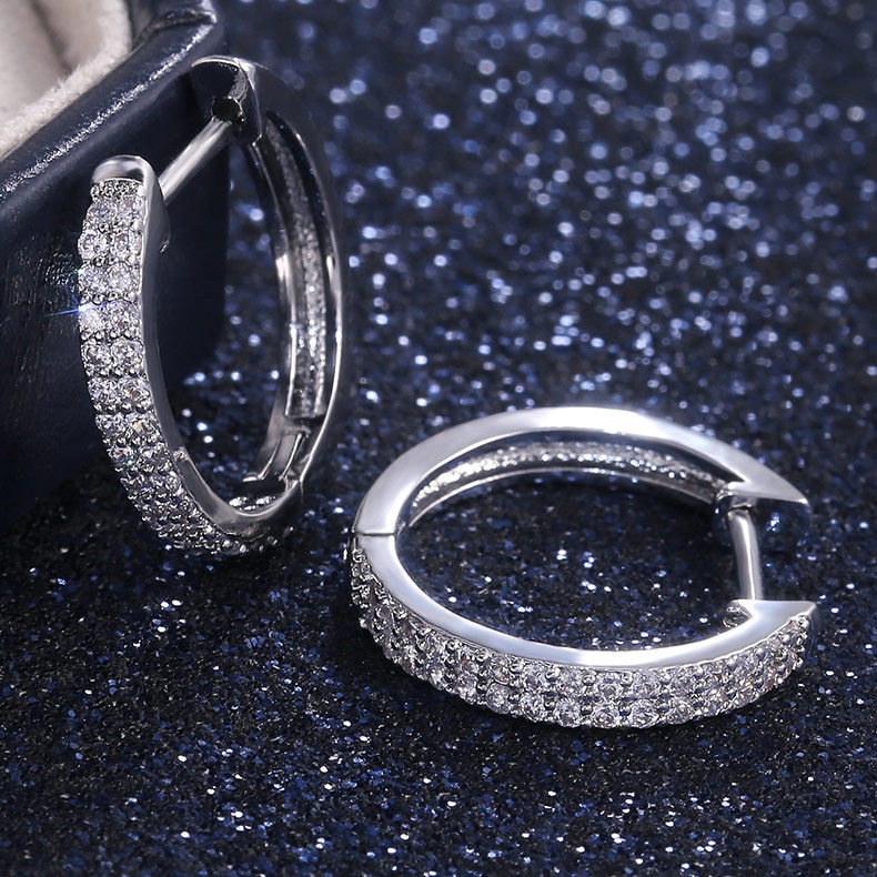 Delicate 925 Sterling Silver Sparkling Single Row Zircon Stud Earrings for Women Wedding Band Jewelry Pendientes oorbellen