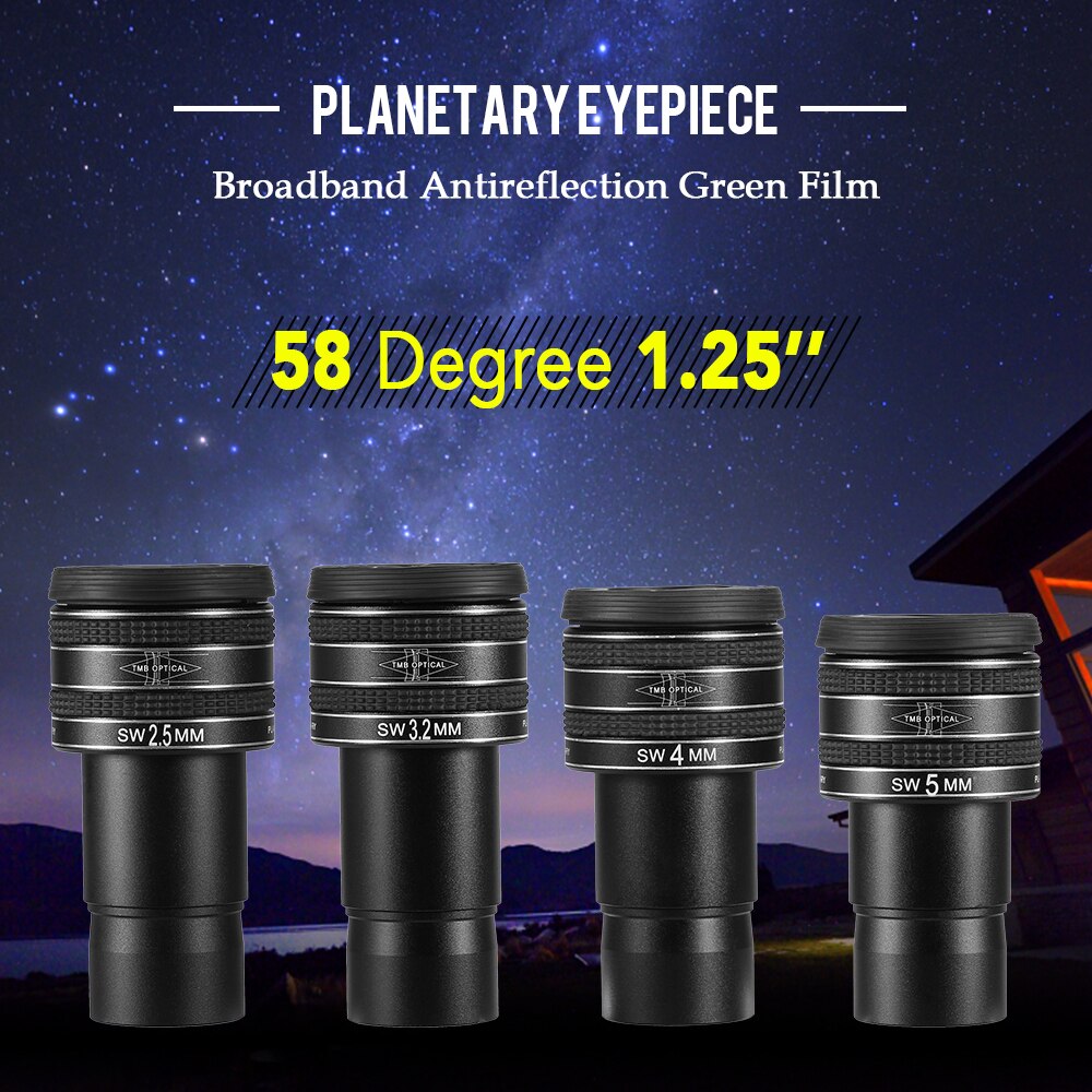 Astronomisk teleskop okular bredbånd grøn film okular 1.25 tommer 58 graders planetarisk øjenlinse 2.5mm / 3.2mm / 4mm / 5mm