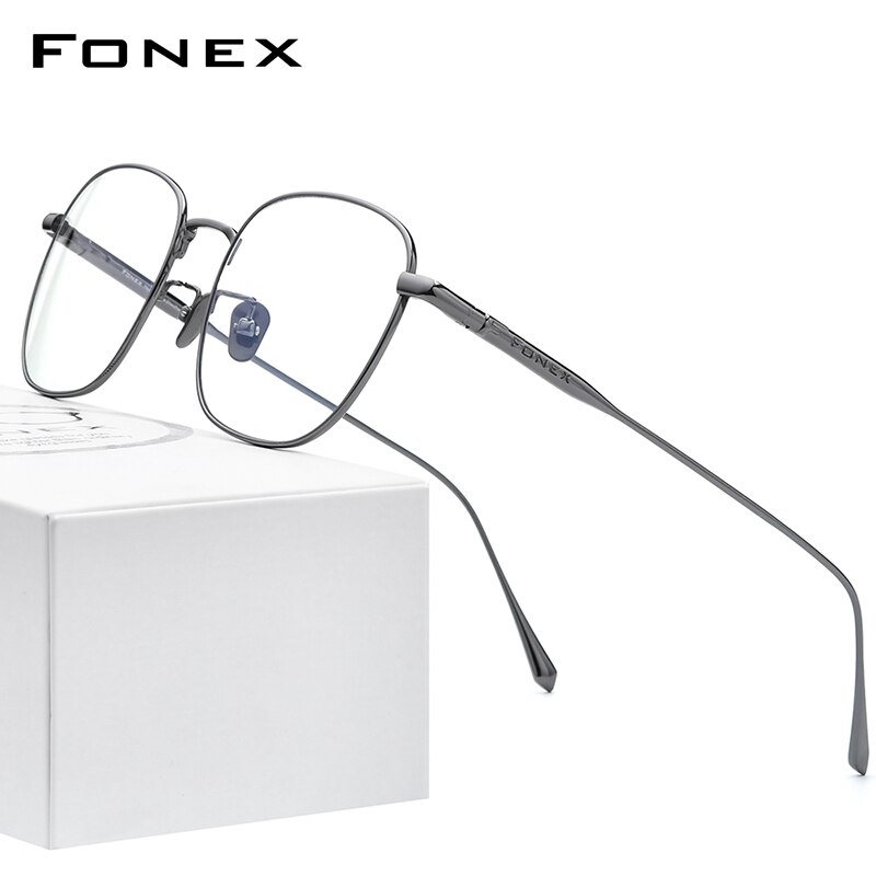 Fonex pure titanium briller ramme mænd firkantede briller mandlige optiske nærsynethed receptpligtige briller rammer 8560: Grå