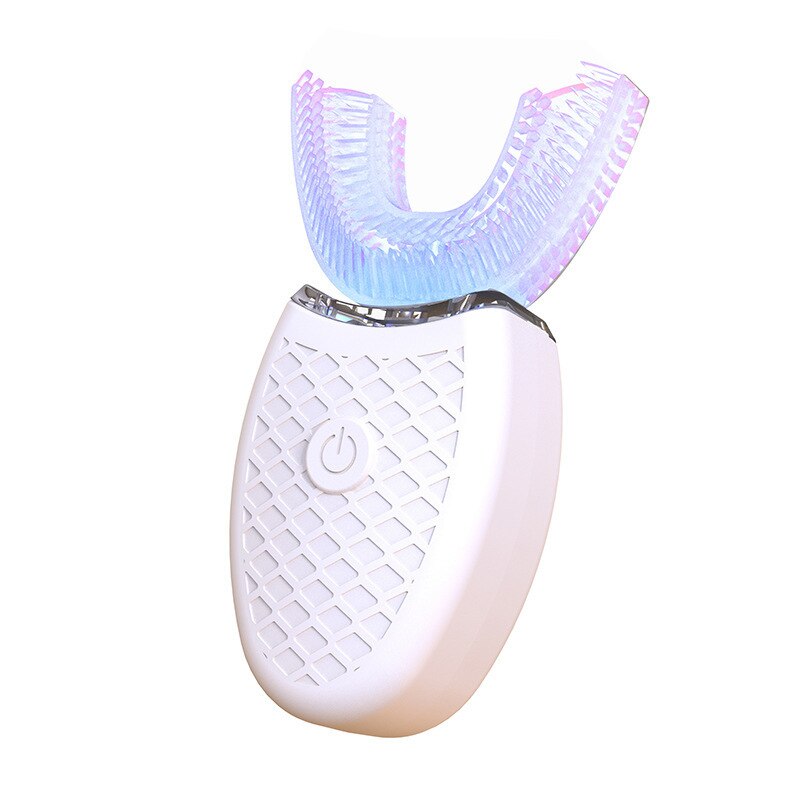 360 Graden Sonic Automatische Elektrische Tandenborstel Usb Oplaadbare Ultra Sonic Silicium Elektrische Tandenborstel 4 Modi Timer Blauw Licht: WHITE