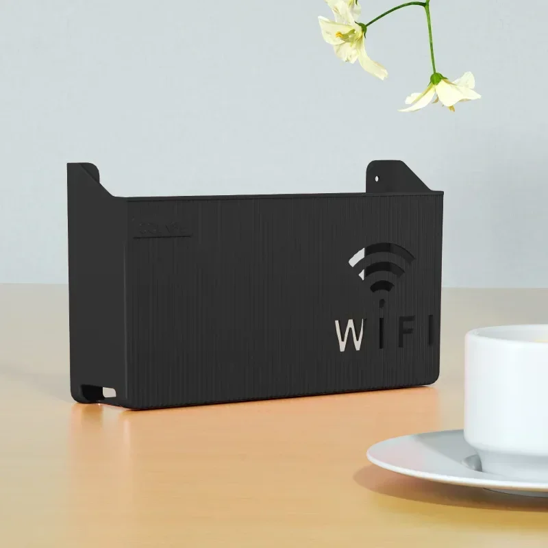 Wireless Wifi Router Storage Box Plastic Wall-mounted Cable Power Bracket Organizer Shelf Home Decor cajas organizadoras: black