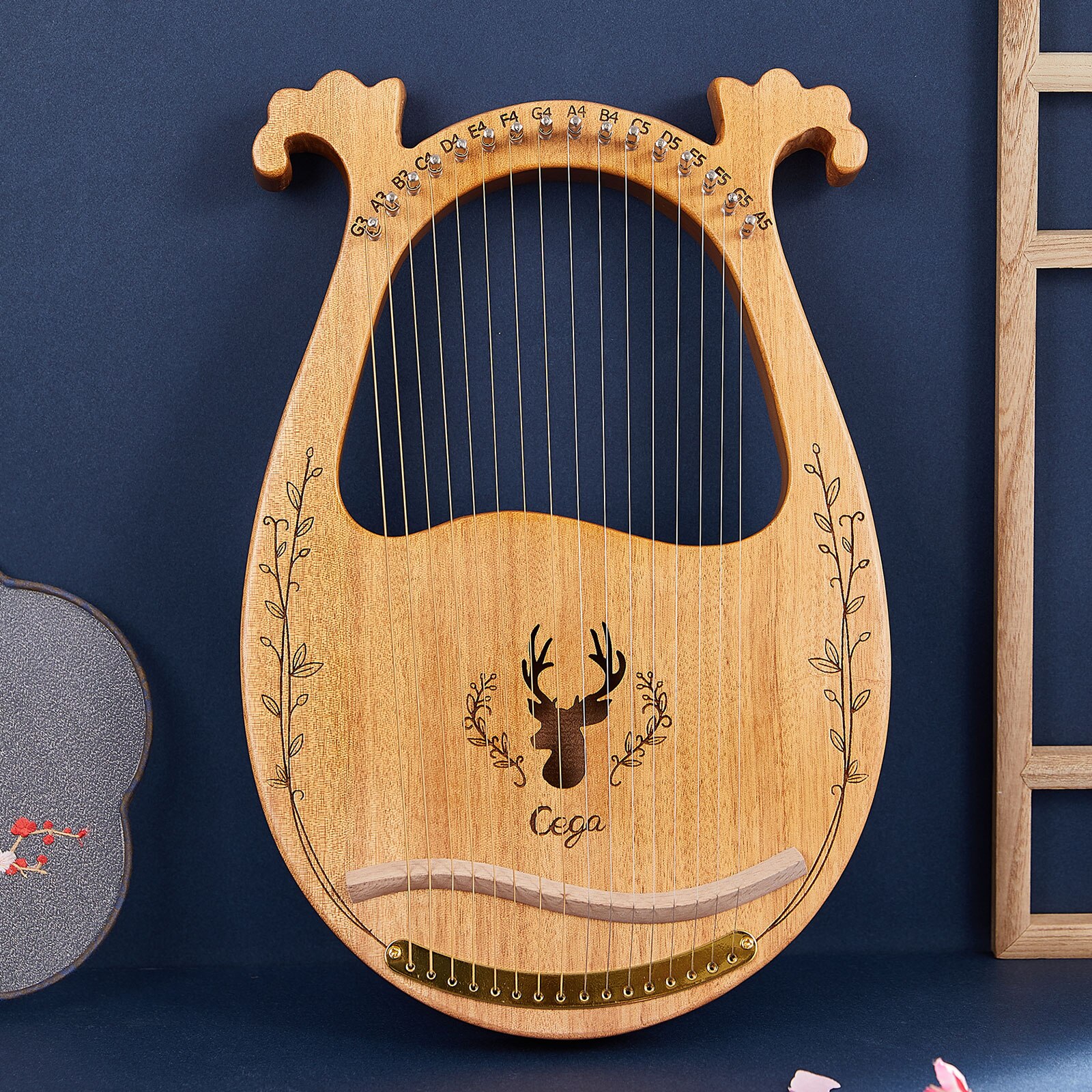 16-String Wooden Lyre Harp Resonance Box String Instrument Set