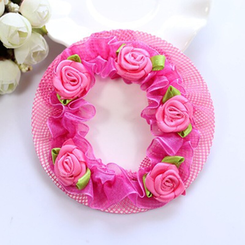 Kids Flower Bun Hair Nets Hair-net Elastic Girls Dancersr Cute 1PC Ballet Dance Grade Examination Adjustable 5 Colors: Rose Red