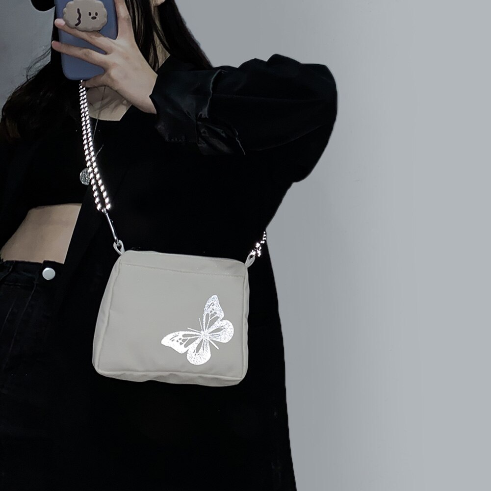 Casual Streetwear Crossbody Bag Women Butterfly Reflective Small Shoulder Pouch Popular Simple Female Daily Bag