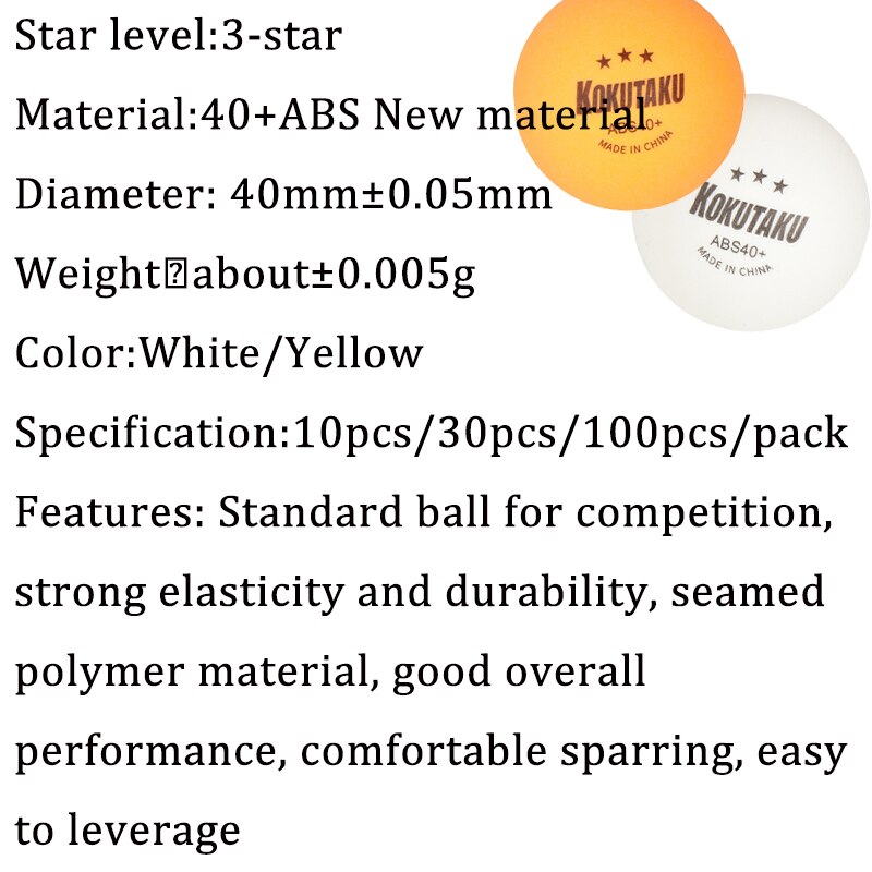 50/100pcs 3-Star Ping Pong Ball 40+ ABS 2.8g Table Tennis Balls White Orange Amateur Advanced Training Competition