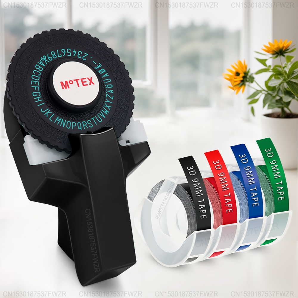 3D Embossing Label Maker Motex E101 Dymo Labeller Handheld Handmatige zelfklevende sticker Label Maker Printer of 3PK 3D Embossing Tapes