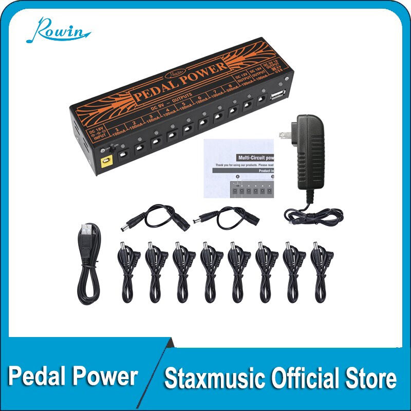 Rowin – alimentation électrique pour pédales de guitare PW-1, 10 sorties DC isolées pour pédale d&#39;effet 9V/12V/18V avec Port de chargement USB