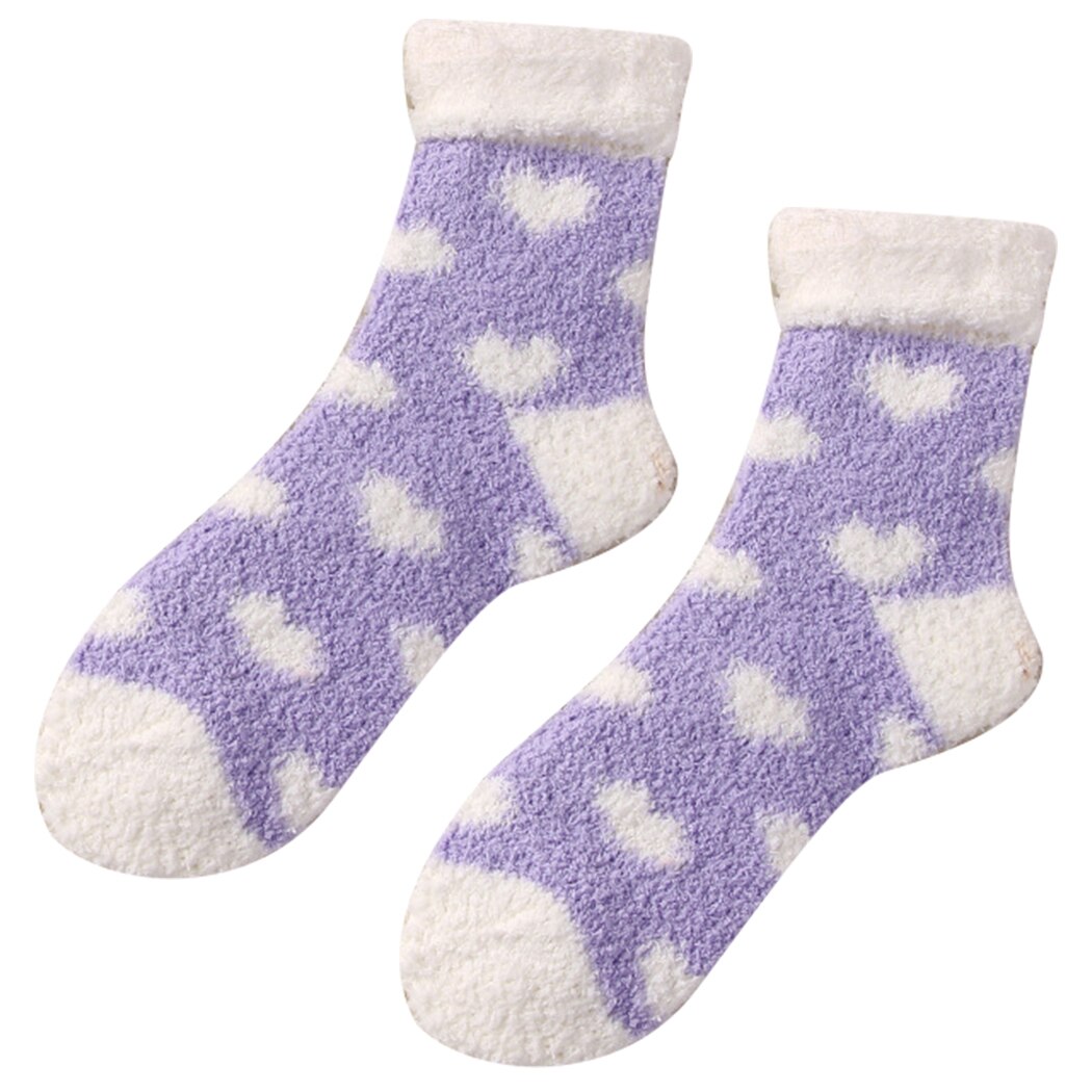 Candy Warm Lady Heart Cute Winter Kawaii Thick Casual Women Socks Fuzzy Fluffy Terry Warm Socks Short Cute Cotton Socks Female: Purple