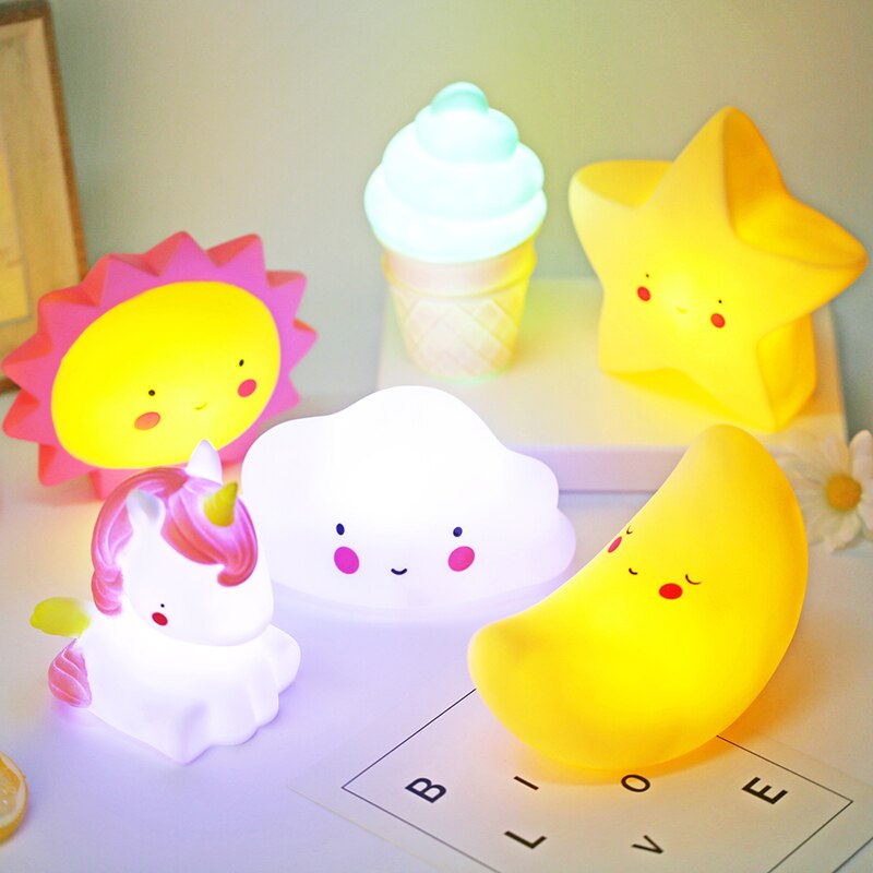 Cute Smiley Clouds Stars Unicorn Moon Appease Glow Night Light Feeding Lamp For Home Bedroom Decor For Children Kids Toy