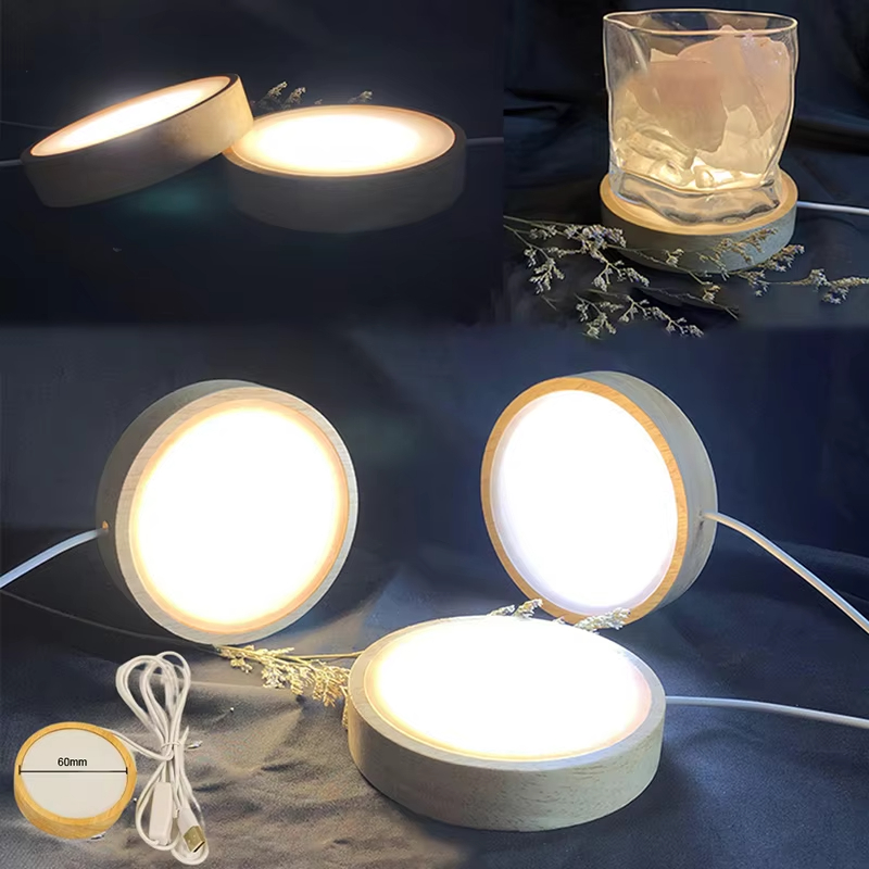 6 cm Holz-Lichtsockel, Holz-LED-Licht, drehbarer Präsentationsständer, Lampenfassung, Lampensockel, Kunstornament