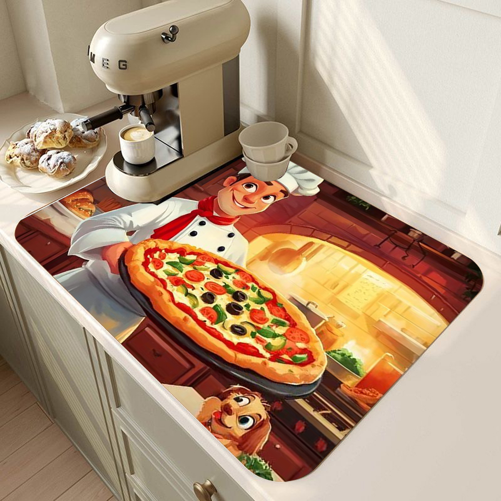 Tapis de cuisine imprimé Chef drôle, tapis de séchage de la vaisselle, napperon de table antidérapant, fournitures de cuisine rétro, décoration de la maison: M / Rouge