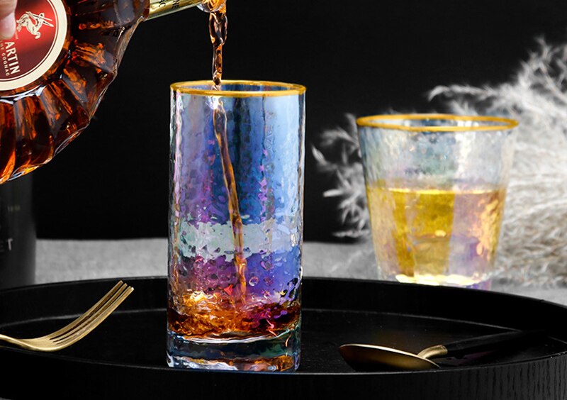 Set van  of 2-280ml/450ml veelkleurige waterglazen met gouden rand voor thuiskantoor, ochtendsap, drinkglazen, -92 glazen