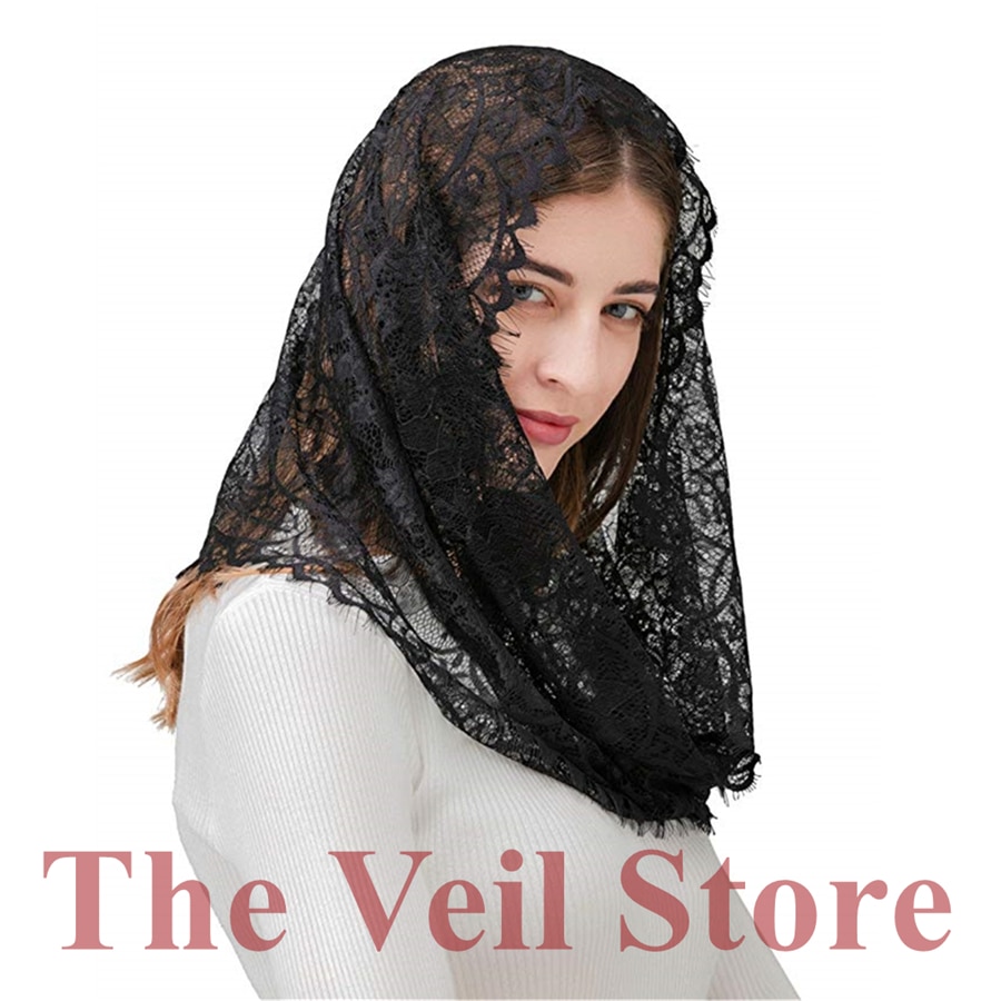 Schwarz Weiß Spanisch Spitze Frauen Mantilla Kapelle Schleier für Kirche Runde HeadCover Latein Masse Mantilla de Novia Negra Schal Headwrap
