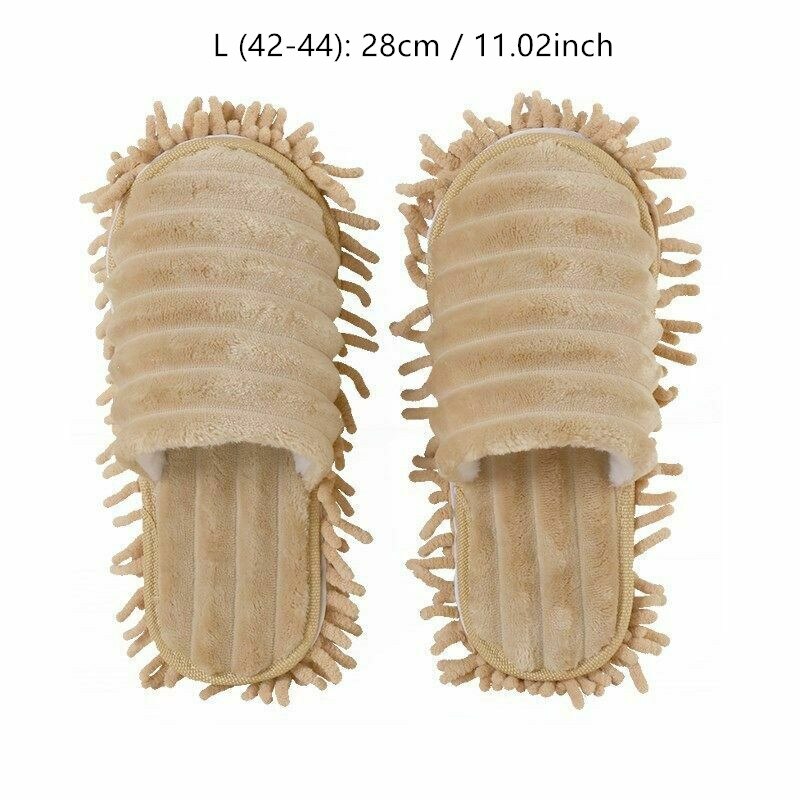 Multifunction Floor Dust Cleaning Slippers Shoe Lazy Wash Mop Shoes Coral Fleece Mop Head Caps Home Clean Wiping Tool: Beige-L