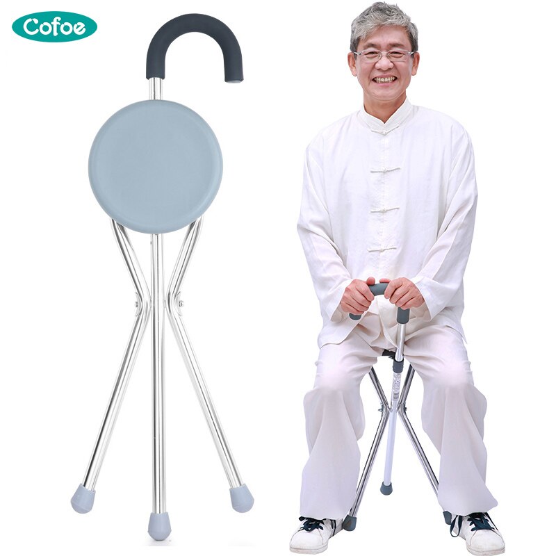 Cofoe crutch Elderly Walking Chair Stick Chair Folding Aluminium Lightweight Portable Folding Walker Cane Walking Stick Elderly