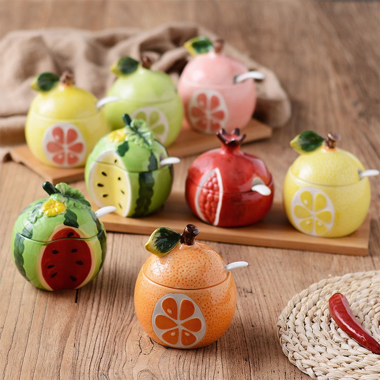 Keramisk krydderikrukke flaske sød frugt melon form opbevaringstank fest køkken dekoration leverer sukker skål