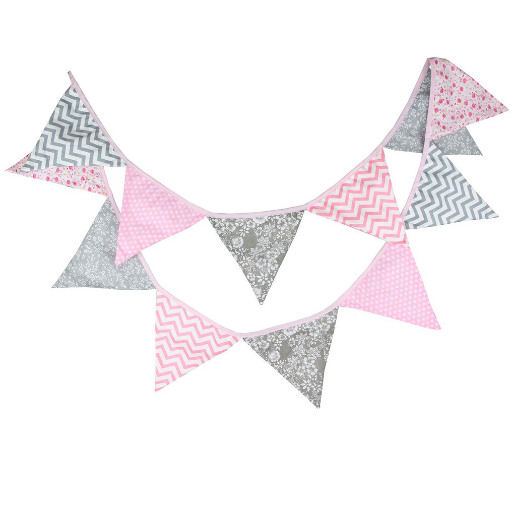 Birthday Bunting Banner Wedding Children'S Birthday Home Party Baby Shower Festival Cotton Pennant Decoration Accessories: Pink silver