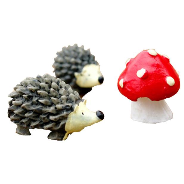 Miniature Ornament Hedgehog Mushroom Set Decor Fairy Garden mini Hedgehog Mushroom Set decorations for home