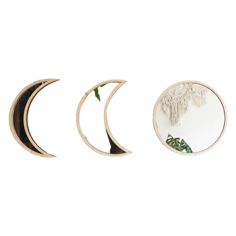 Houten Frame Lunar Eclipse Houten Decoratieve Moonphase Spiegel Natuurlijke Nordic Stijl Maan Fase Kamer Interieur Wanddecoratie: WHITE