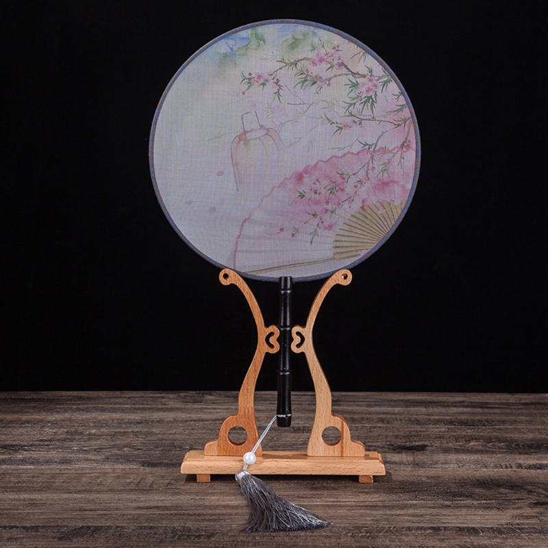 Chinese Hand Fan Stand Wood Sturdy Round Fan Display Base Decorative Stand Handy Fan Display Holder Round Hand Fan Storage Home