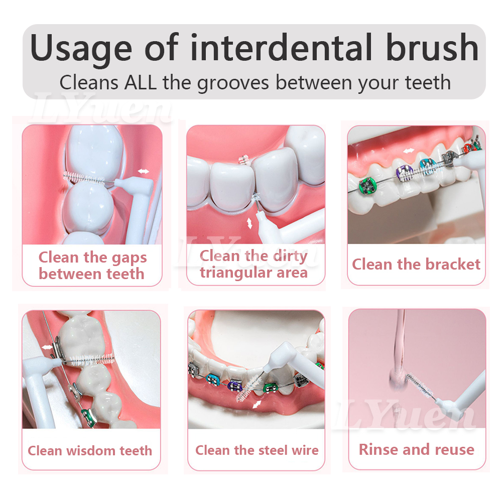 60 stks/doos Draagbare Push-Pull Rager Orthodontische Beugel Schoonmaken Tandenborstel Onbedekt Interdentale Reiniging Tool