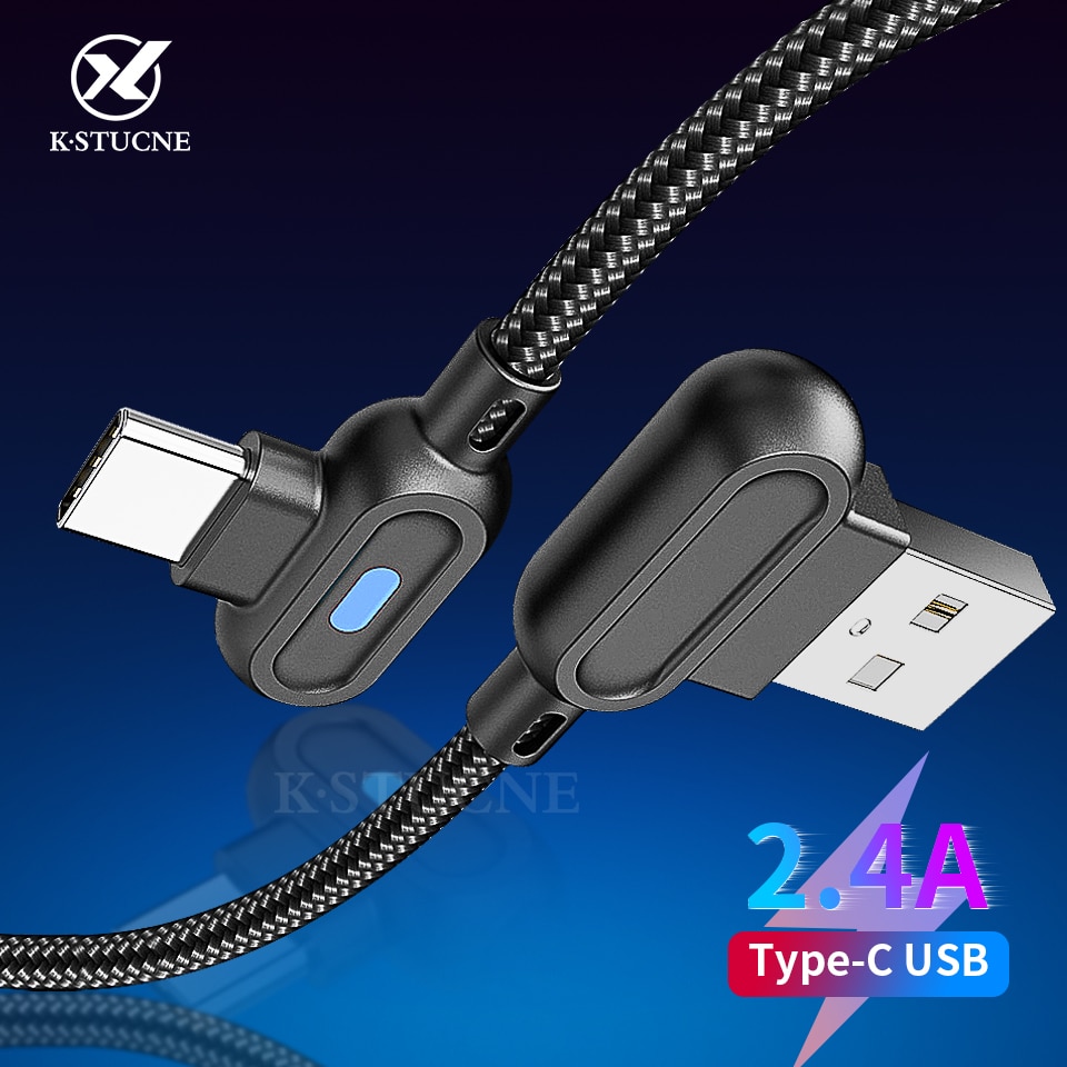 USB Type C Cable 2M For Xiaomi Redmi Note 8 7 Pro 90 Degree Fast Charging USB C Cable For Samsung S8 S9 Note 9 8 Plus USB Wire